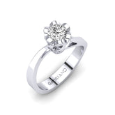 Gabriano Rebecca 6 tırnaklı tektaş yüzük; GIA-HRD sertifikalı yuvarlak pırlanta ve beyaz altın montürün üstten görünüşü